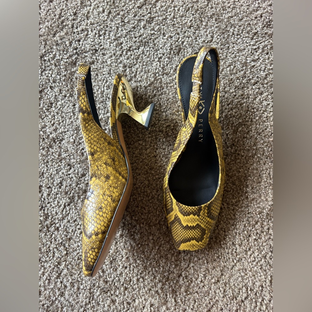 Katy Perry Yellow Snake Print Slingback Heels